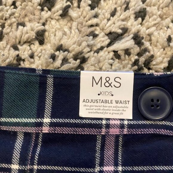 Preppy Plaid mini Skirt Age 12-13 Brand new adjustable Pleats Blue M&S - Picture 3 of 8